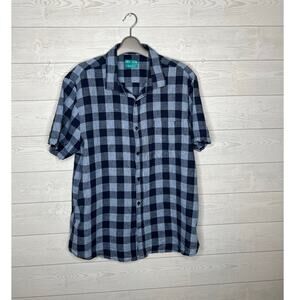 Tenth+Ocean Men's blue plaid linen blend casual button down shirt Size XL